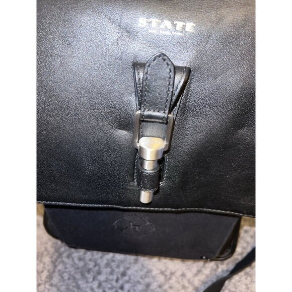 STATE Black Leather Canvas Backpack Bookbag - Picture 13 of 16